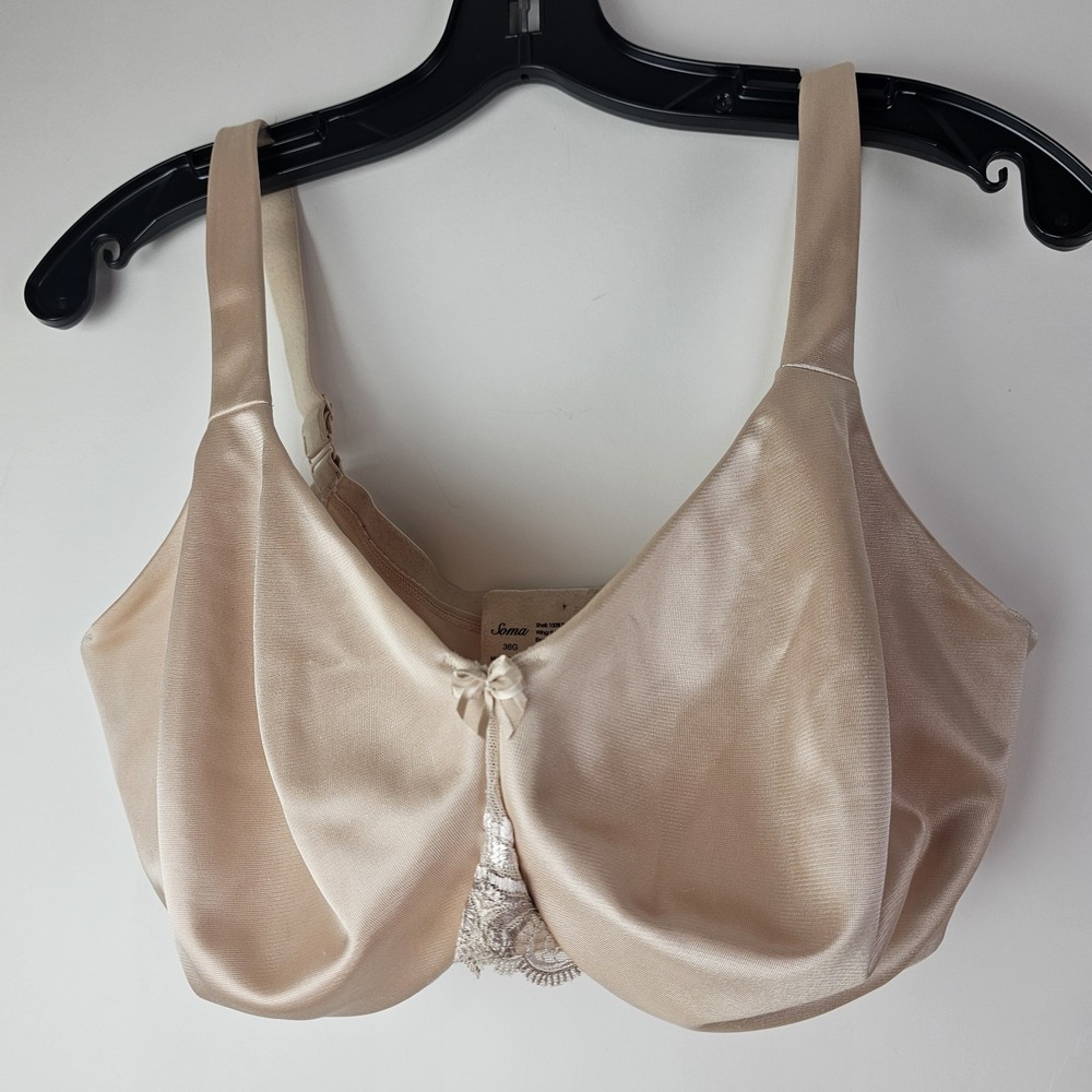 Soma Sensuous Sides Minimizer Bra Size 36G Beige Nude Satin Minimalist